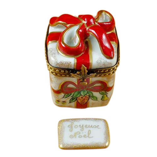 Rochard Red Ribbon Christmas Box with Plaque Limoges Box