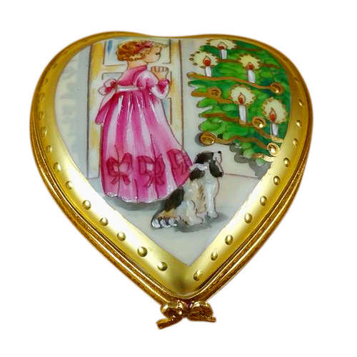 Rochard Studio Collection - Heart Little Girl Christmas Tree and Dog Limoges Box