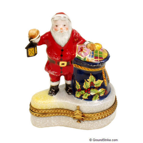 Rochard Santa with Lantern and Gifts Limoges Box