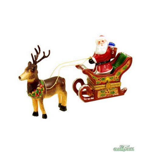 Rochard Santa in Sleigh with Reindeer Limoges Box