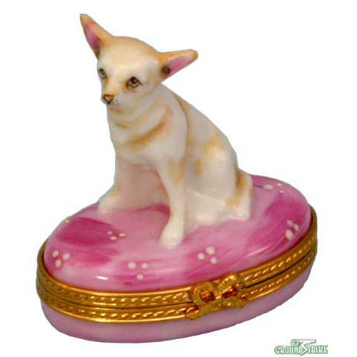 Rochard Chihuahua on Pink Base Limoges Box