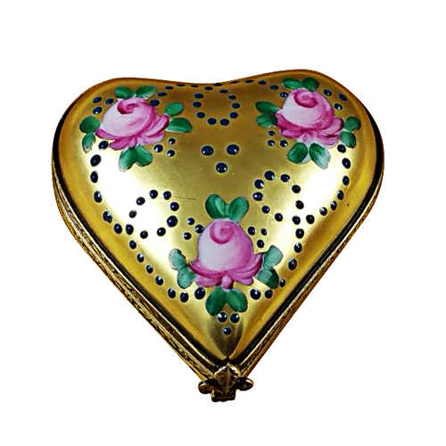 Rochard Gold Heart with Pink Roses Limoges Box
