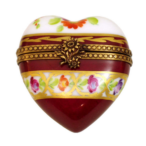 Rochard Heart Burgundy Floral Limoges Box