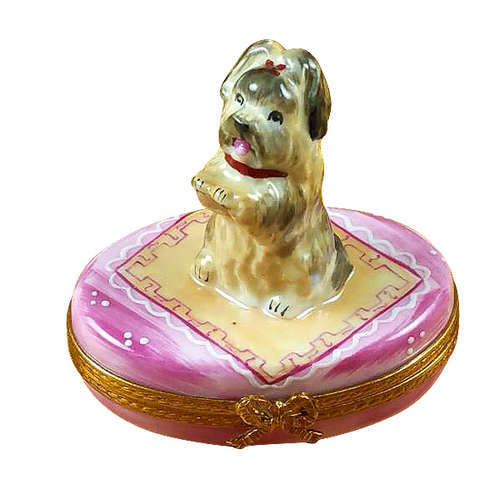 Rochard Yorkie on Pink Limoges Box