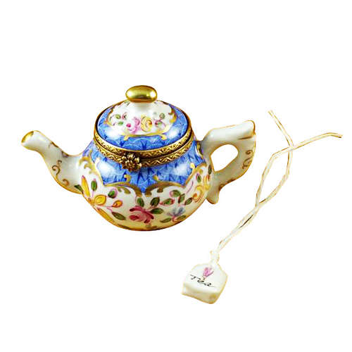 Rochard Teapot Blue Scales with Tea Bag Limoges Box