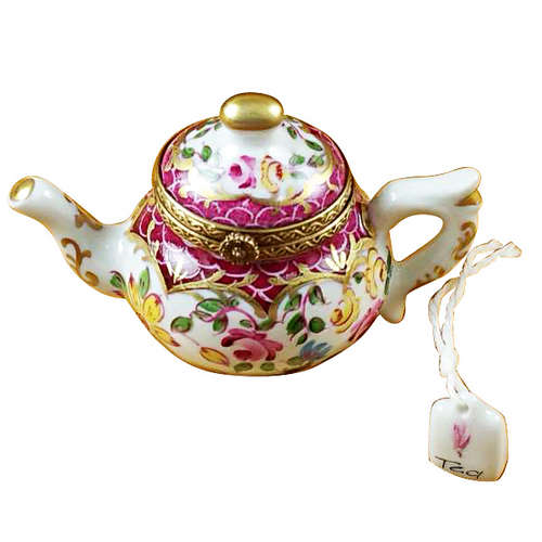 Rochard Teapot Flowers and Maroon Scales Limoges Box