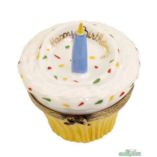 Rochard Happy Birthday Cupcake with Blue Candle Limoges Box