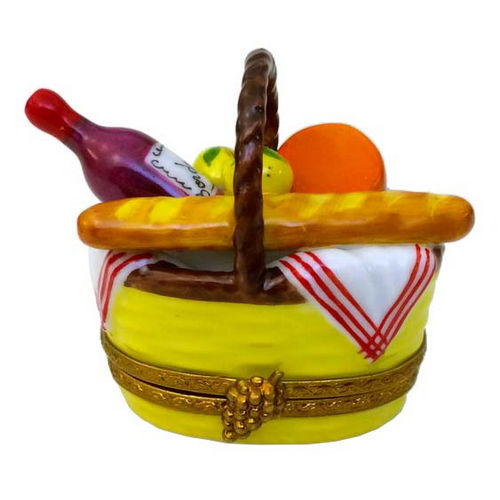 Rochard Yellow Picnic Basket with Handle Limoges Box