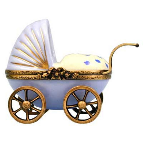 Rochard Baby Carriage Blue Limoges Box