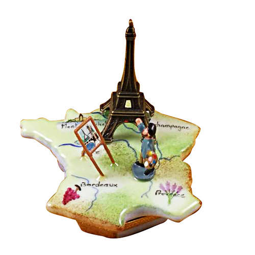 Rochard Map of France with Monet and Eiffel Tower Limoges Box