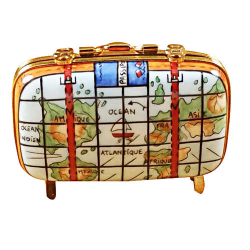 Rochard Suitcase with Maps Limoges Box
