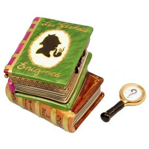 Rochard Sherlock Holmes Books and Magnifying Glass Limoges Box