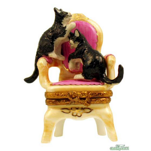 Rochard Two Cats on Pink Chair Limoges Box