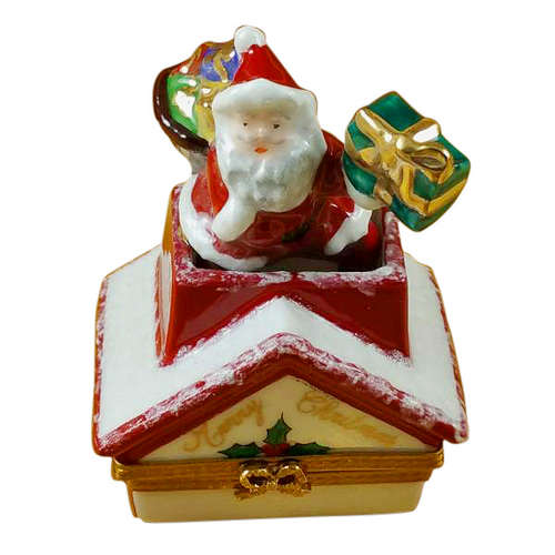 Rochard Santa Claus on Roof with Presents Limoges Box