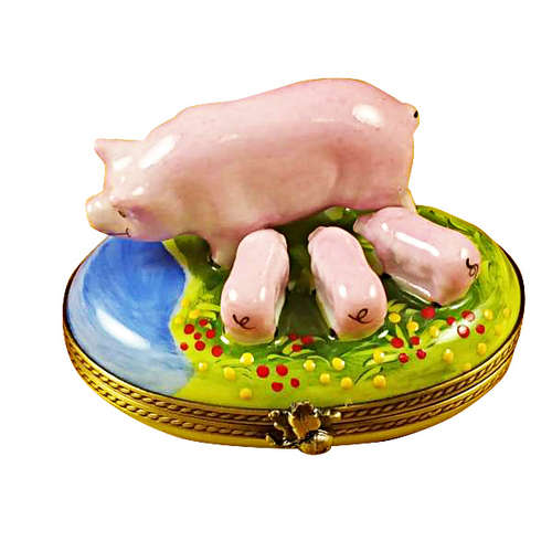 Rochard Pig with Three Babies Limoges Box