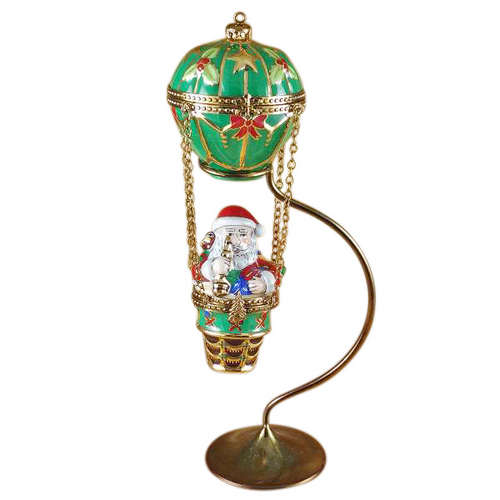 Rochard Santa in Balloon with Brass Stand Limoges Box