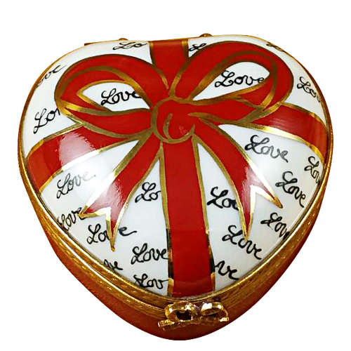 Rochard Heart with Red Bow and Three Candies Limoges Box