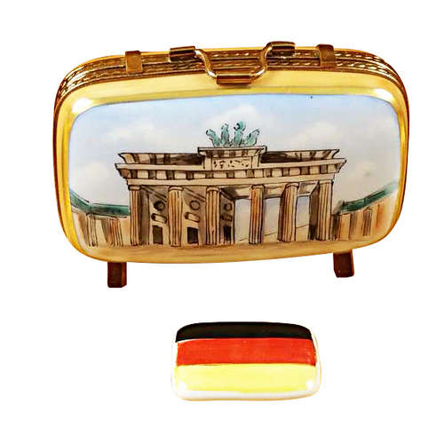 Rochard German Travel Suitcase with Flag Limoges Box