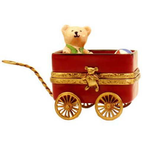 Rochard Red Wagon with Bear Limoges Box