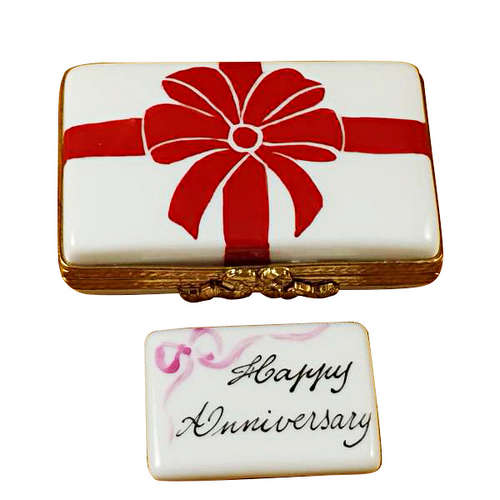 Rochard Gift Box with Red Bow - Happy Anniversary Limoges Box