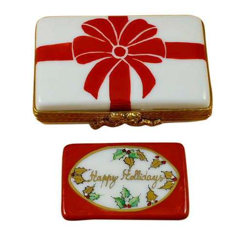 Rochard Gift Box with Red Bow - Happy Holidays Limoges Box