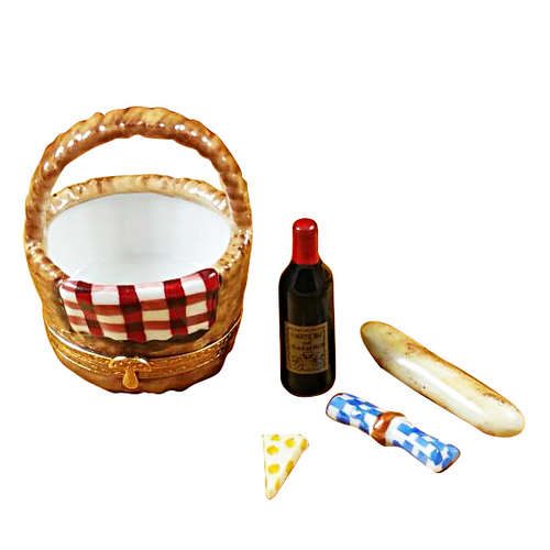 Rochard Picnic Basket with Wine Bottle Limoges Box