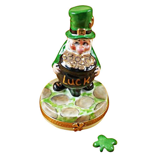 Rochard Leprechaun with 4 Leaf Clover Limoges Box