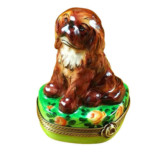 Rochard Ruby King Charles Spaniel Limoges Box