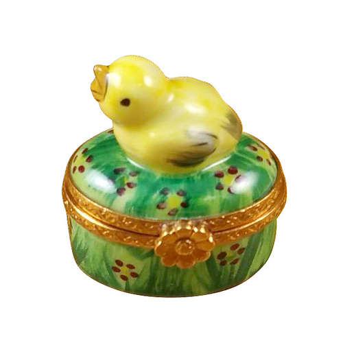 Rochard Small Chick on Green Base Limoges Box