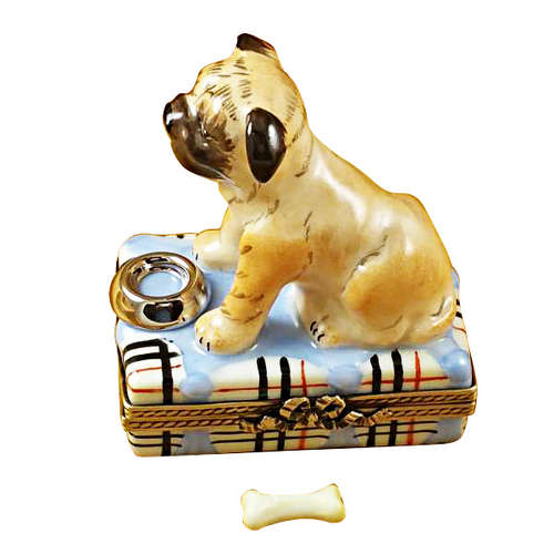 Rochard Pug with Spilt Water and Removable Bone Limoges Box