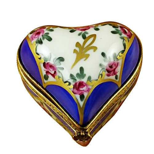 Rochard Blue Heart with Flowers Limoges Box