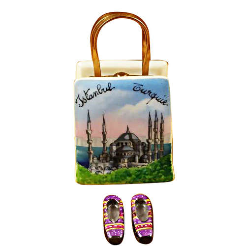 Rochard Istanbul Turkey Shopping Bag with Removable Turkish Slippers Limoges Box