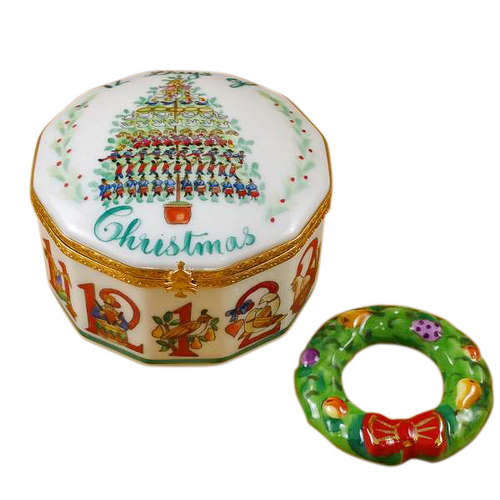 Rochard Twelve Days of Christmas with Removable Porcelain Wreath Limoges Box