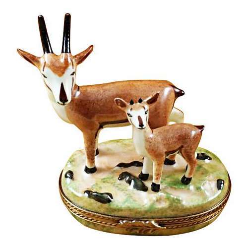 Rochard African Antelope with Baby Limoges Box