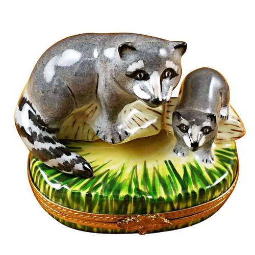 Rochard Raccoon with Baby Limoges Box