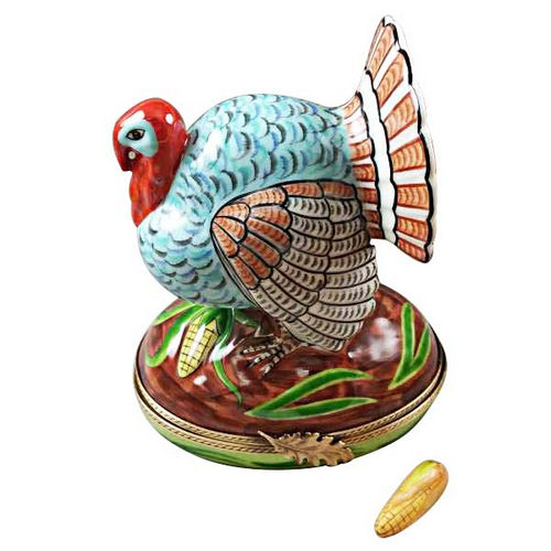 Rochard Large Turkey with Removable Ear of Corn Limoges Box