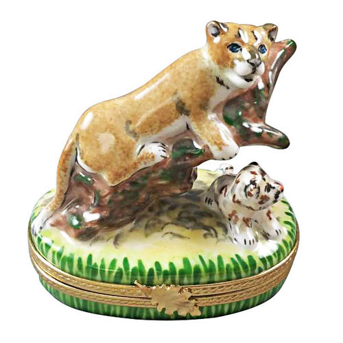 Rochard Cougar w/ Baby Limoges Box