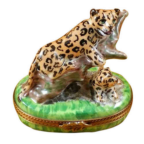 Rochard Panther Mother with Baby Limoges Box