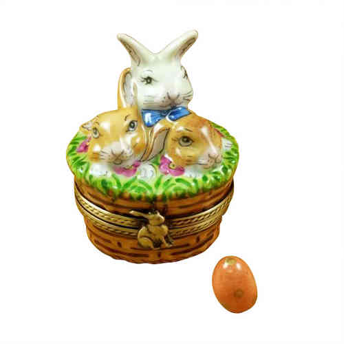 Rochard 3 Rabbits In A Basket Limoges Box