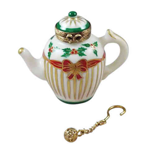 Rochard Christmas Teapot with Metal Teaball Limoges Box