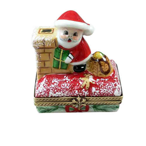Rochard Santa On Roof with Gift Bag Limoges Box