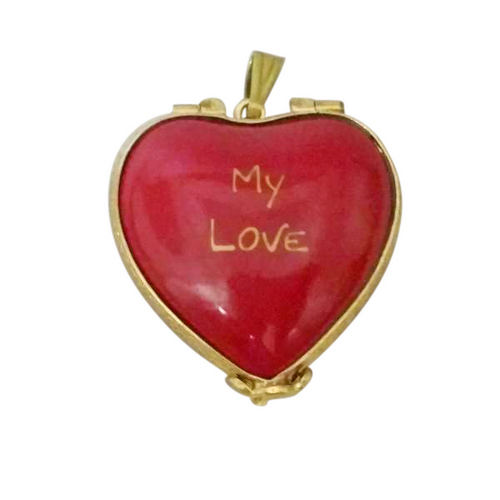 Rochard Red 'My Love' Heart Pendant Limoges Box