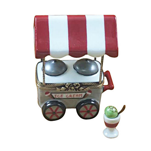 Rochard Ice Cream Cart with Ice Cream Cup and Spoon Limoges Box