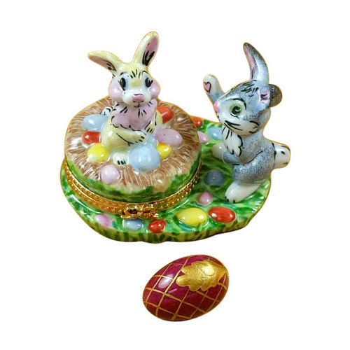 Rochard Bunnies with Eggs Limoges Box