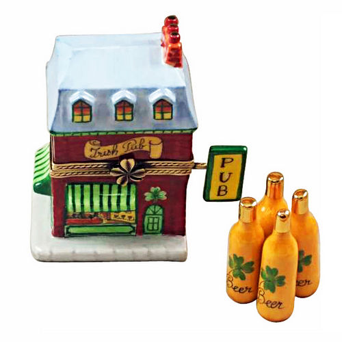 Rochard Irish Pub with 4 Beer Bottles Limoges Box