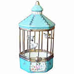Rochard Tiffany-blue Bird Cage with 3 Gold Birds