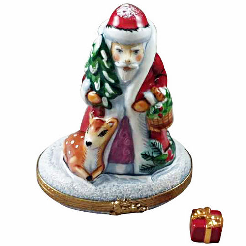 Rochard Santa with Reindeer Limoges Box