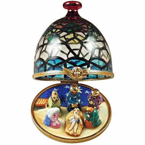 Rochard Stained Glass Dome with Nativity Limoges Box