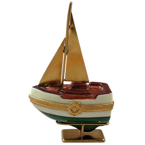Rochard Sailboat w/ Brass Sails, Stand and Anchor Limoges Box