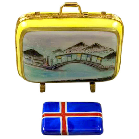 Rochard Iceland Suitcase with Removable Flag Limoges Box